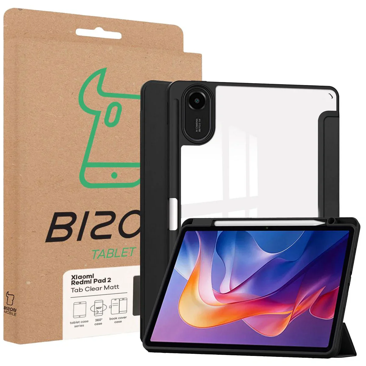 Schutzhülle mit Klappe für Xiaomi Redmi Pad 2, Bizon Case Tab Clear Matt, Schwarz - Image 8