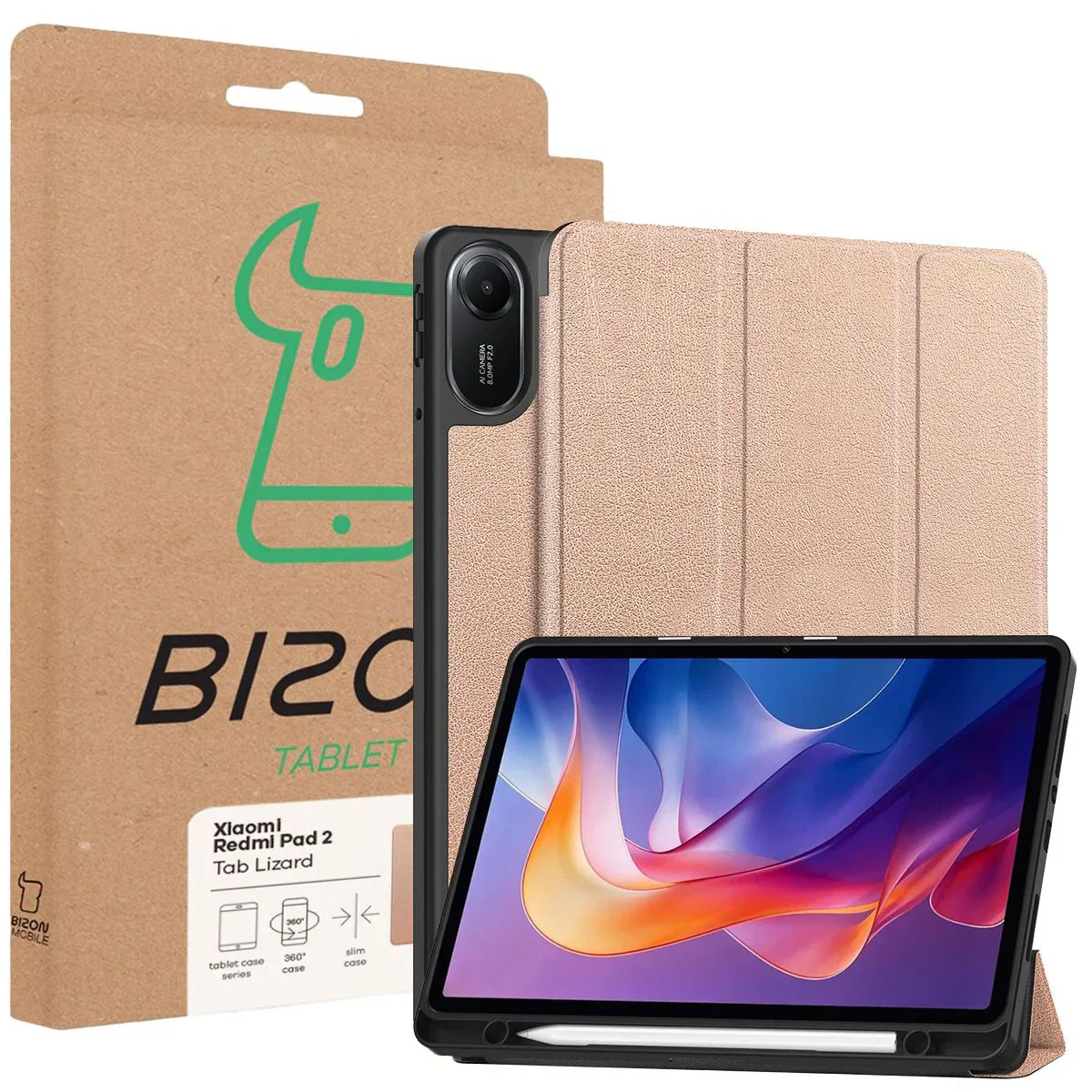 Schutzhülle mit Klappe für Xiaomi Redmi Pad 2, Bizon Case Tab Lizard, Rosegold - Image 9