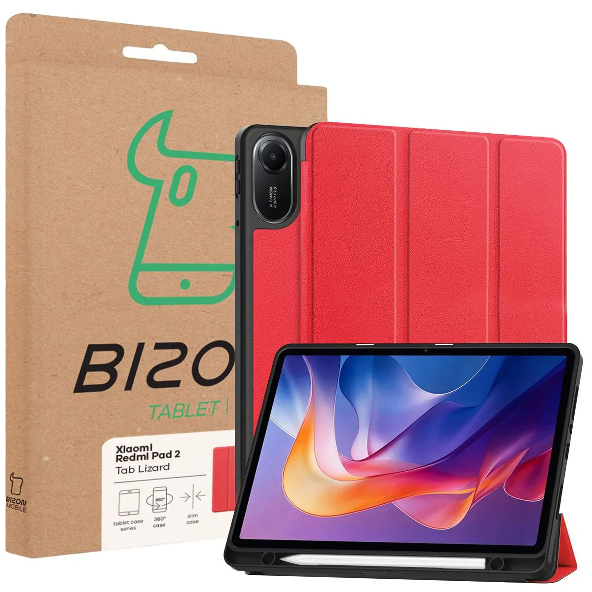 Schutzhülle mit Klappe für Xiaomi Redmi Pad 2, Bizon Case Tab Lizard, Rot - Image 9