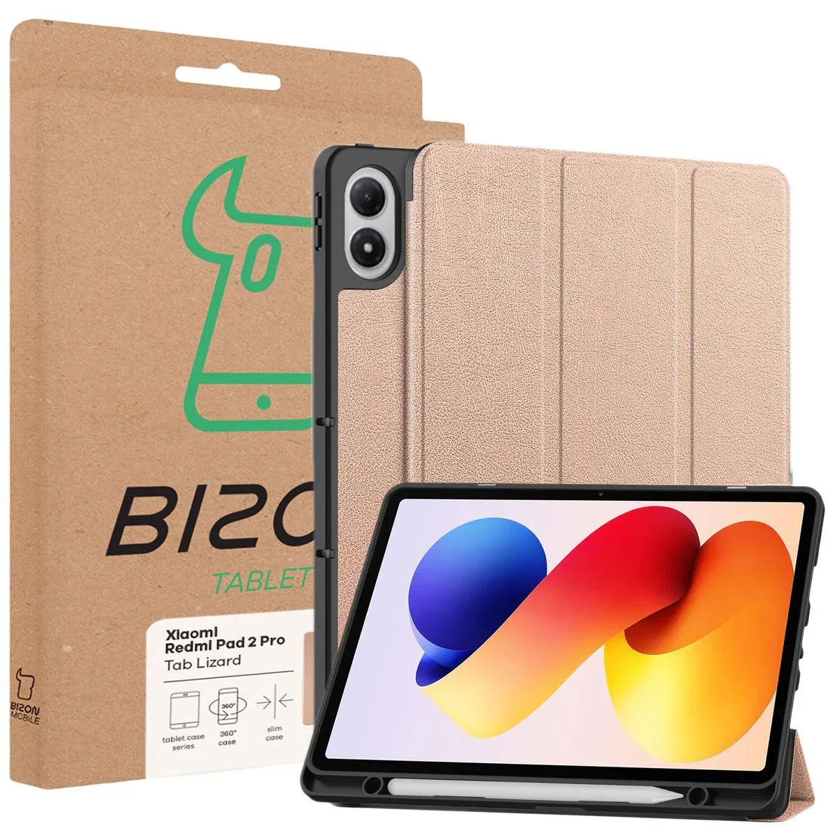 Schutzhülle mit Klappe für Xiaomi POCO Pad M1 / Redmi Pad 2 Pro, Bizon Case Tab Lizard, Rosegold - Image 9