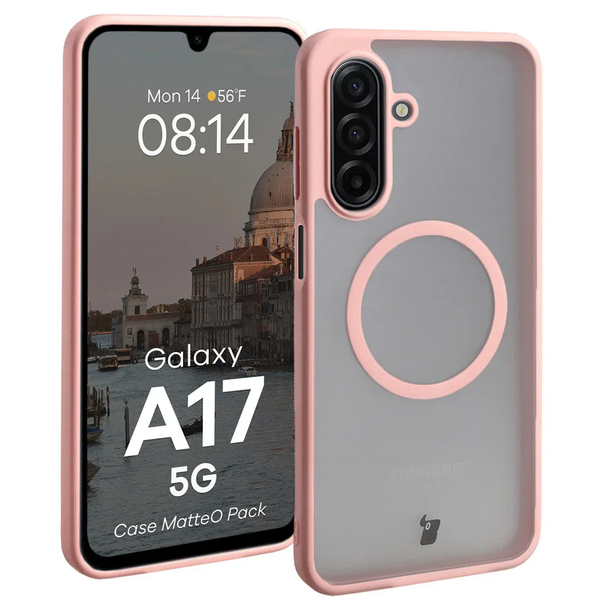 Schutzhülle mit Magnetring + gehärtetem Glas Bizon MatteO Pack für Galaxy A17 5G, Getönt-Hellrosa - Image 3