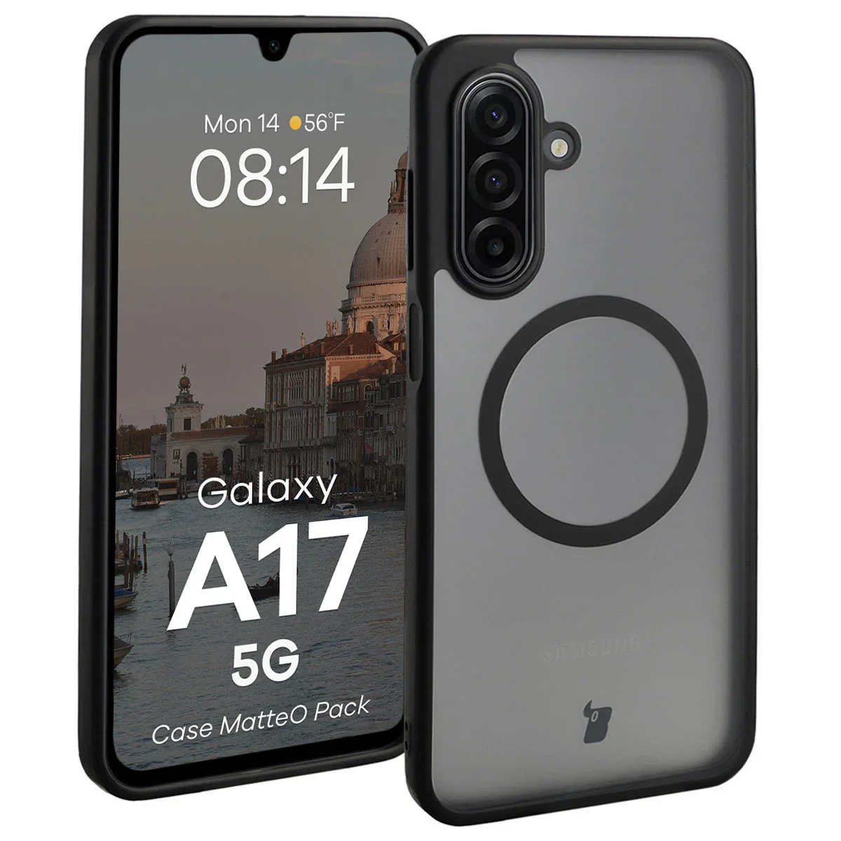 Schutzhülle mit Magnetring + gehärtetem Glas Bizon MatteO Pack für Galaxy A17 5G, Getönt-Schwarz - Image 3