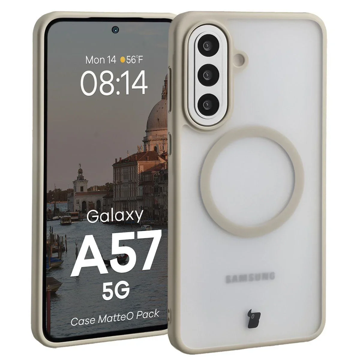 Schutzhülle mit Magnetring + gehärtetem Glas Bizon MatteO Pack für Galaxy A57 5G, Getönt-Beige - Image 3