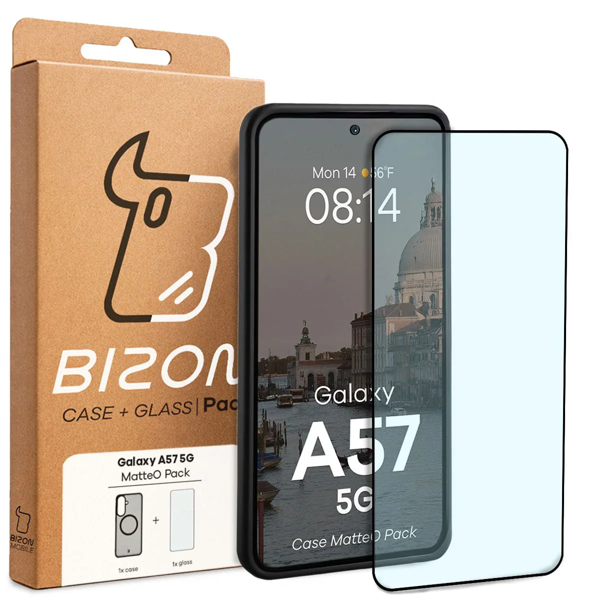 Schutzhülle mit Magnetring + gehärtetem Glas Bizon MatteO Pack für Galaxy A57 5G, Getönt-Schwarz - Image 9