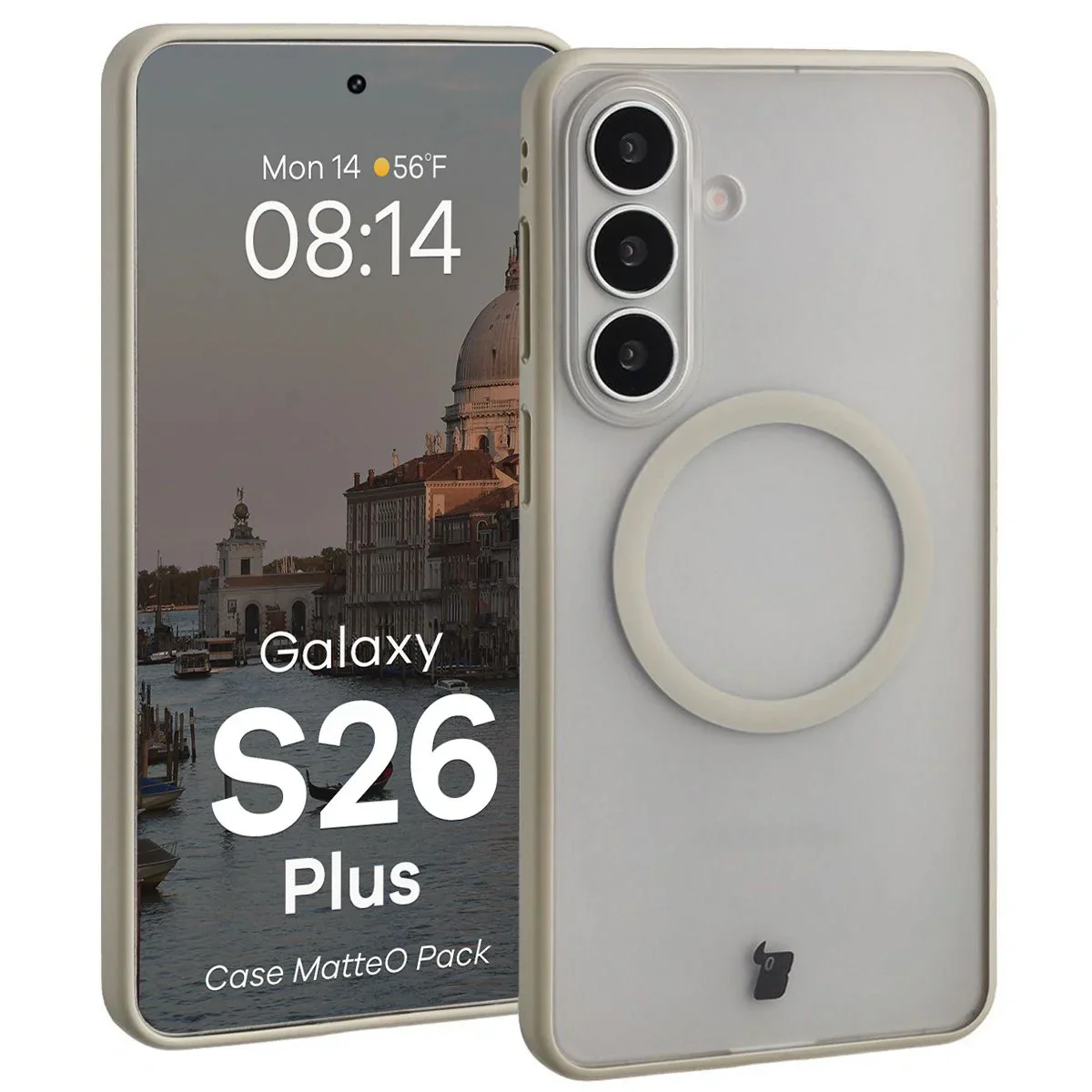 Schutzhülle mit Magnetring + gehärtetem Glas Bizon MatteO Pack für Galaxy S26 Plus, Getönt-Beige - Image 3