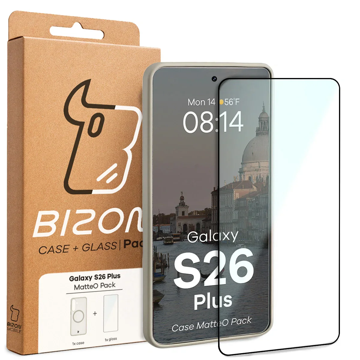 Schutzhülle mit Magnetring + gehärtetem Glas Bizon MatteO Pack für Galaxy S26 Plus, Getönt-Beige - Image 9