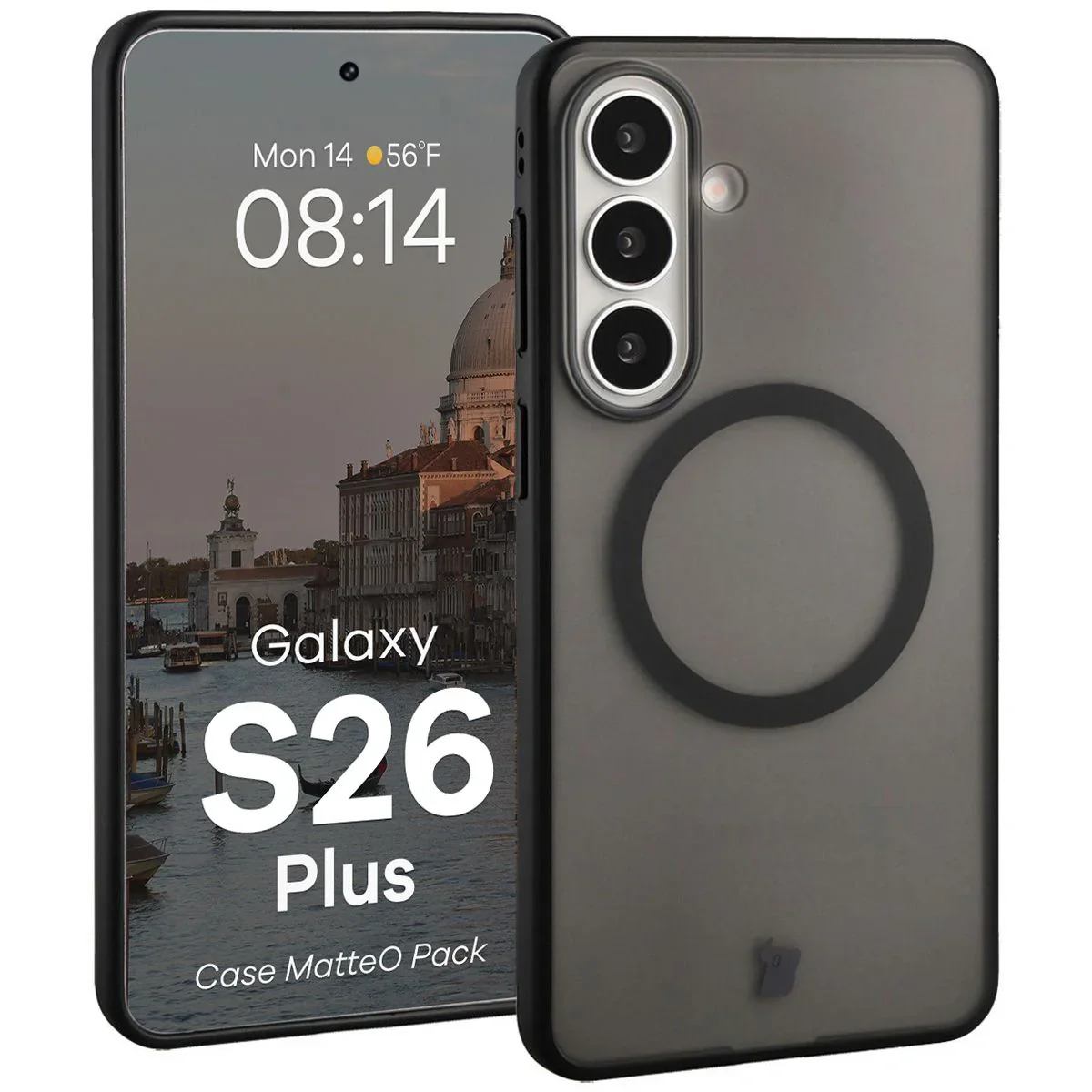 Schutzhülle mit Magnetring + gehärtetem Glas Bizon MatteO Pack für Galaxy S26 Plus, Getönt-Schwarz - Image 3