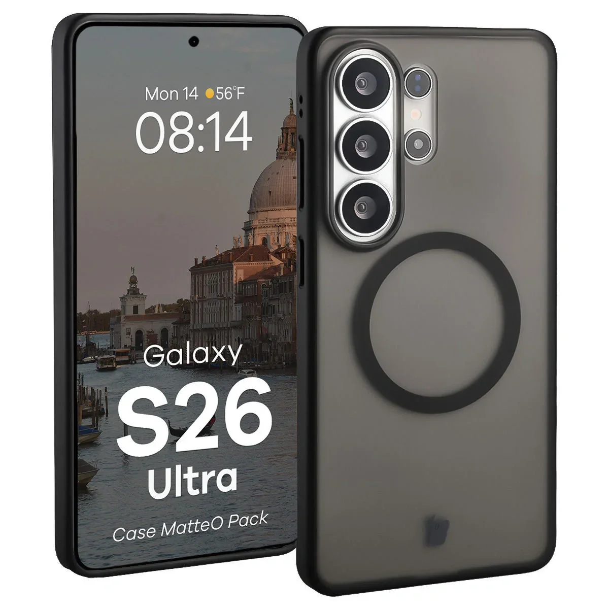 Schutzhülle mit Magnetring + gehärtetem Glas Bizon MatteO Pack für Galaxy S26 Ultra, Getönt-Beige - Image 3