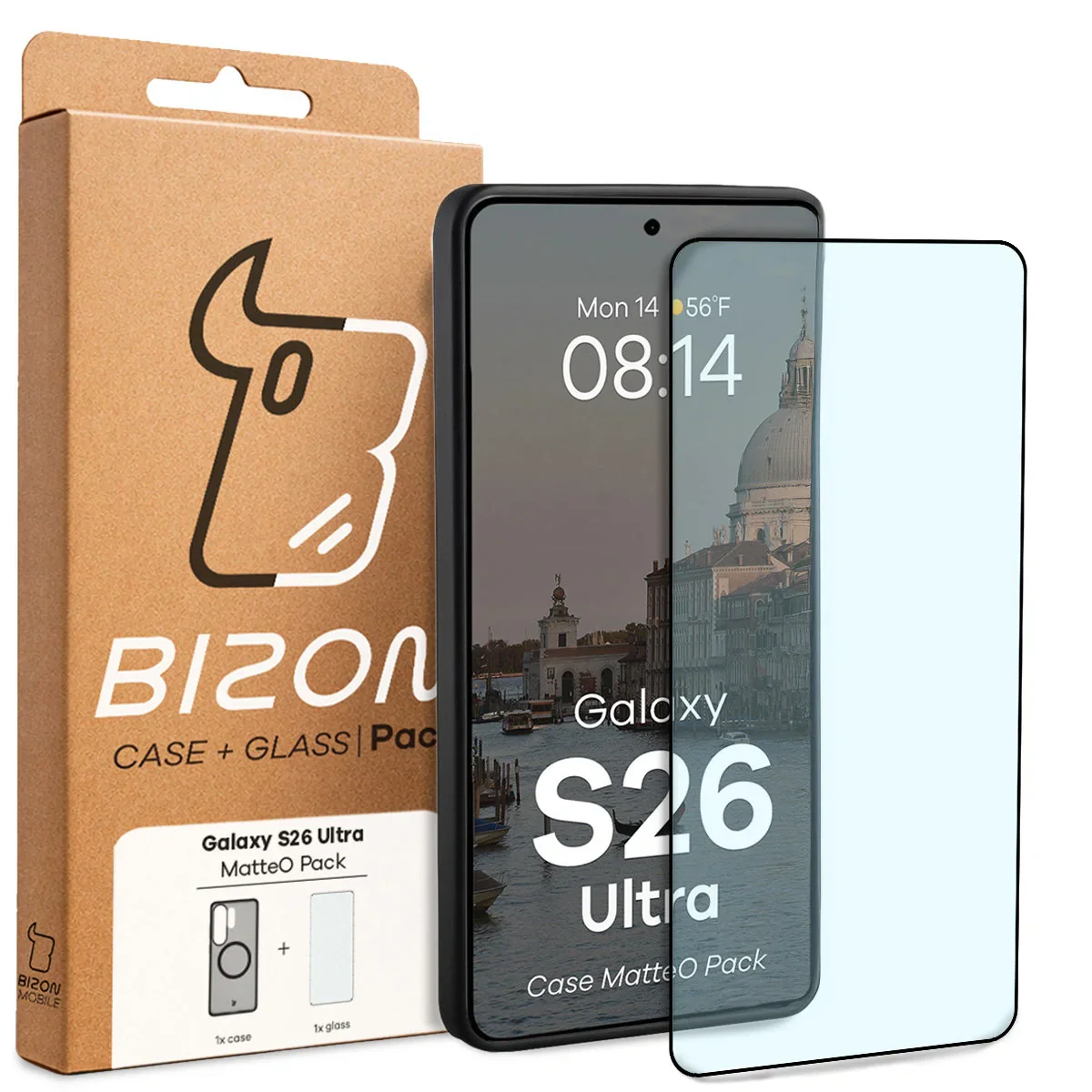 Schutzhülle mit Magnetring + gehärtetem Glas Bizon MatteO Pack für Galaxy S26 Ultra, Getönt-Beige - Image 9