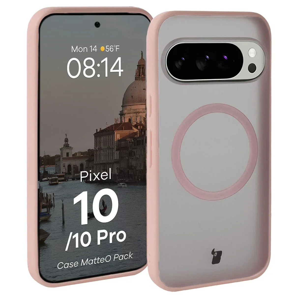 Schutzhülle mit Magnetring + gehärtetem Glas Bizon MatteO Pack für Google Pixel 10 / 10 Pro, Getönt-Hellrosa - Image 3