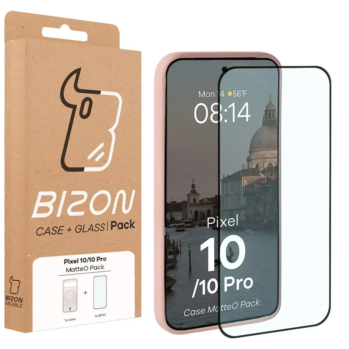 Schutzhülle mit Magnetring + gehärtetem Glas Bizon MatteO Pack für Google Pixel 10 / 10 Pro, Getönt-Hellrosa - Image 9