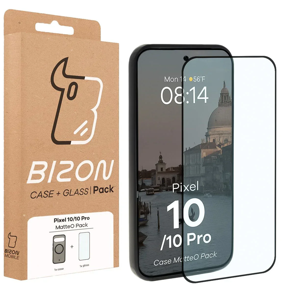 Schutzhülle mit Magnetring + gehärtetem Glas Bizon MatteO Pack für Google Pixel 10 / 10 Pro, Getönt-Schwarz - Image 9