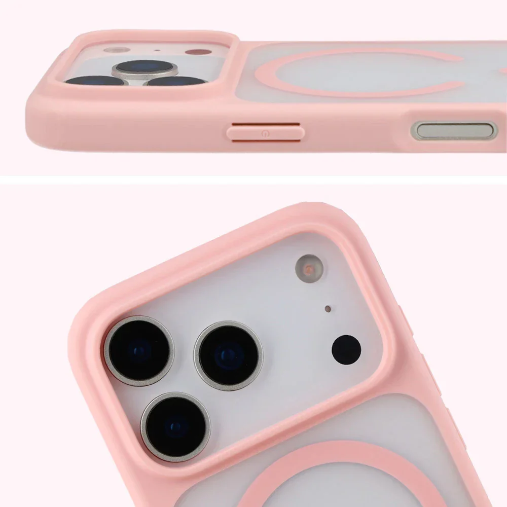 Schutzhülle mit Magnetring + gehärtetem Glas Bizon MatteO Pack für iPhone 17 Pro, Getönt-Hellrosa - Image 5