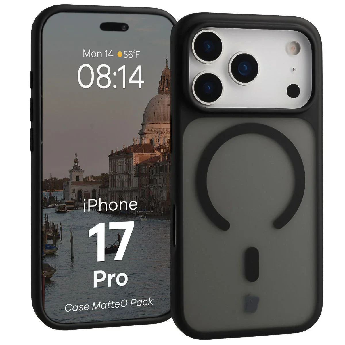 Schutzhülle mit Magnetring + gehärtetem Glas Bizon MatteO Pack für iPhone 17 Pro, Getönt-Schwarz - Image 3