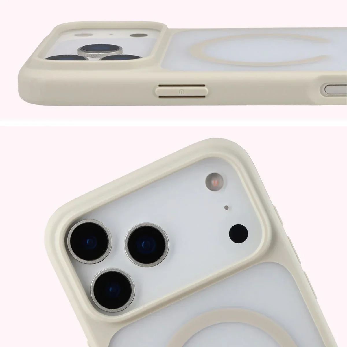 Schutzhülle mit Magnetring + gehärtetem Glas Bizon MatteO Pack für iPhone 17 Pro Max, Getönt-Beige - Image 5
