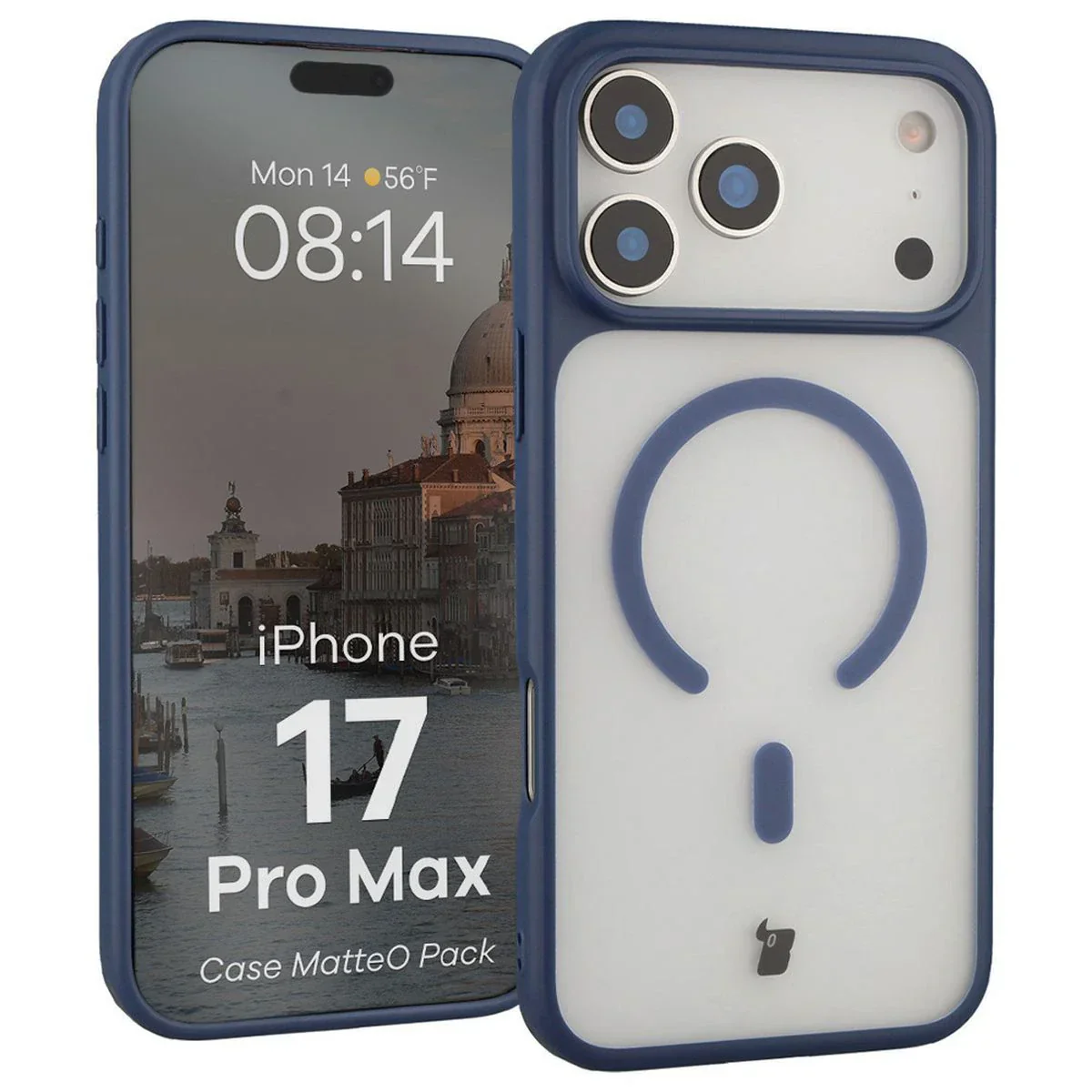 Schutzhülle mit Magnetring + gehärtetem Glas Bizon MatteO Pack für iPhone 17 Pro Max, Getönt-Dunkelblau - Image 3