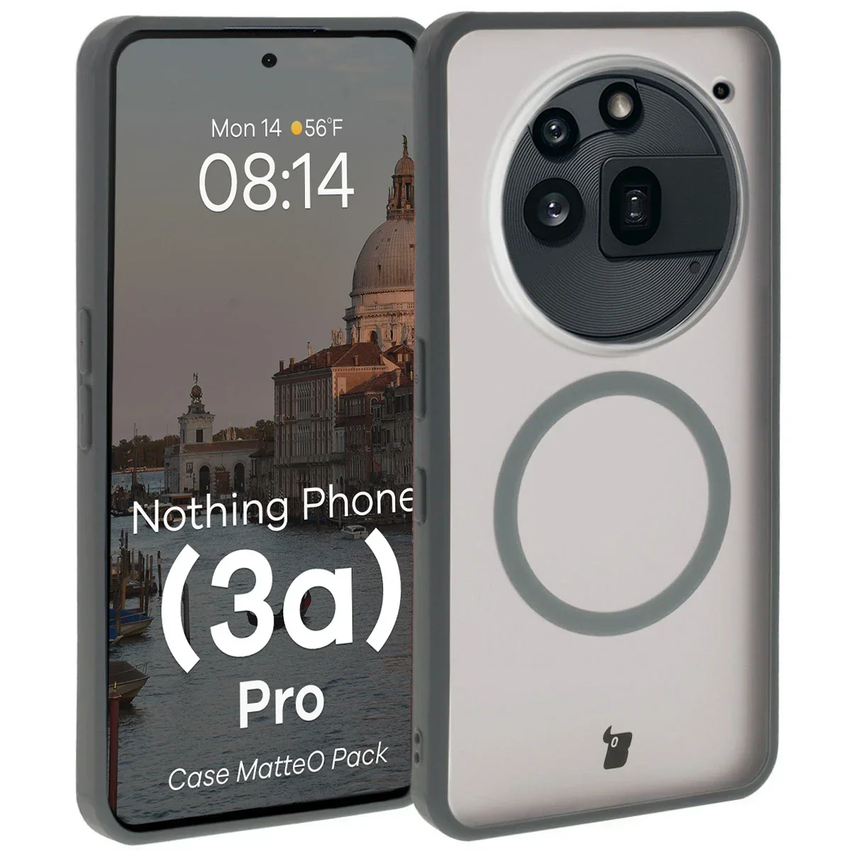 Schutzhülle mit Magnetring + gehärtetem Glas Bizon MatteO Pack für Nothing Phone (3a) Pro, Getönt-Grau - Image 3