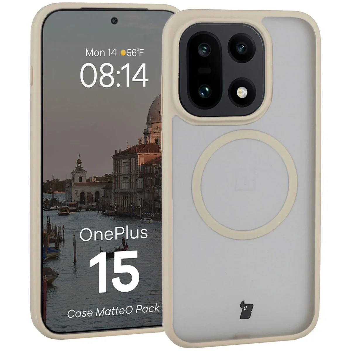 Schutzhülle mit Magnetring + gehärtetem Glas Bizon MatteO Pack für OnePlus 15, Getönt-Beige - Image 3