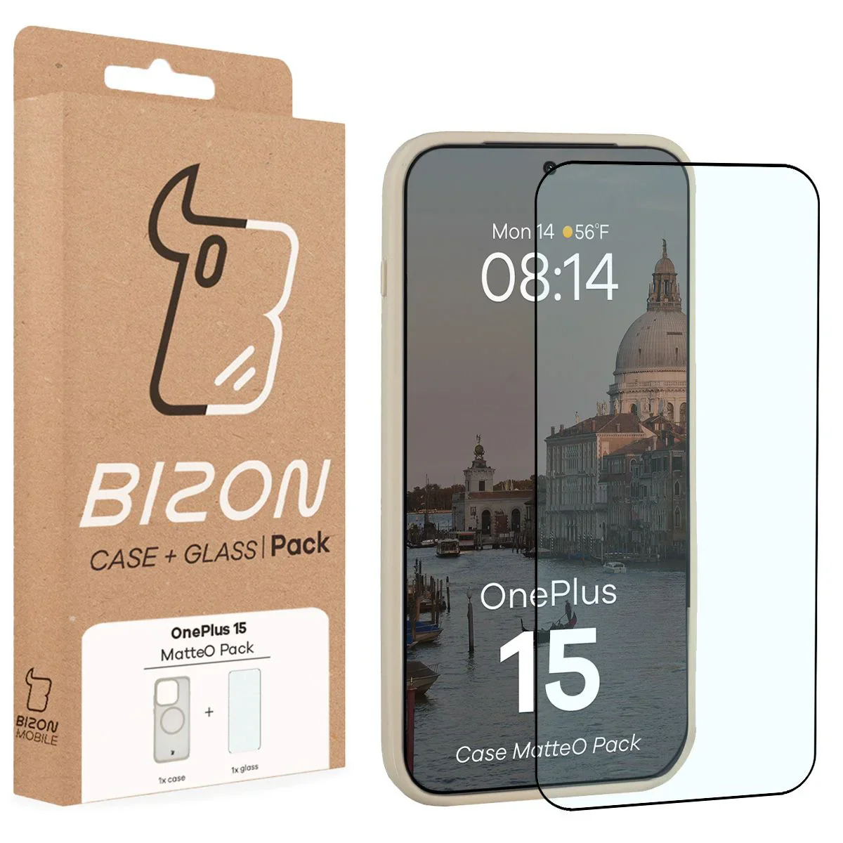 Schutzhülle mit Magnetring + gehärtetem Glas Bizon MatteO Pack für OnePlus 15, Getönt-Beige - Image 9