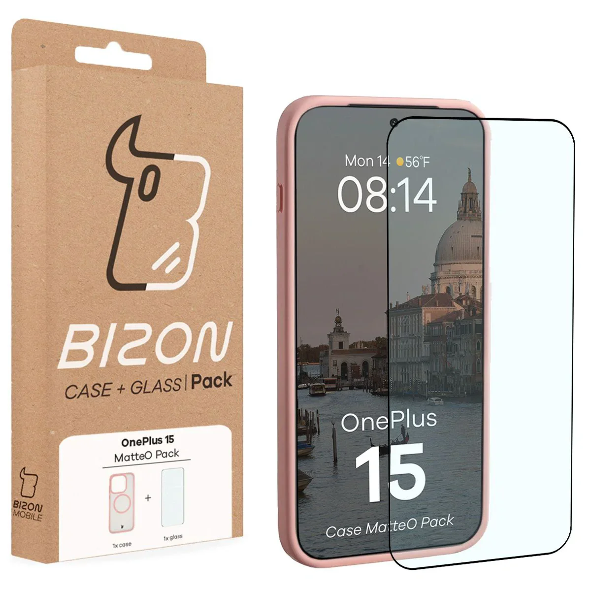 Schutzhülle mit Magnetring + gehärtetem Glas Bizon MatteO Pack für OnePlus 15, Getönt-Hellrosa - Image 9