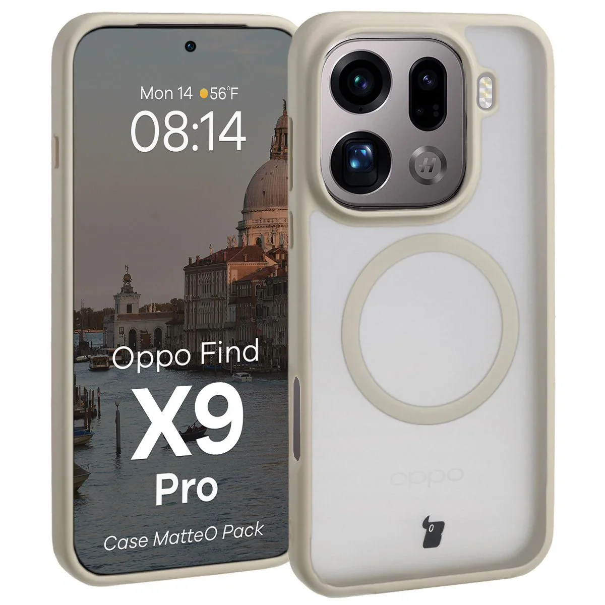 Schutzhülle mit Magnetring + gehärtetem Glas Bizon MatteO Pack für Oppo Find X9 Pro, Getönt-Beige - Image 3