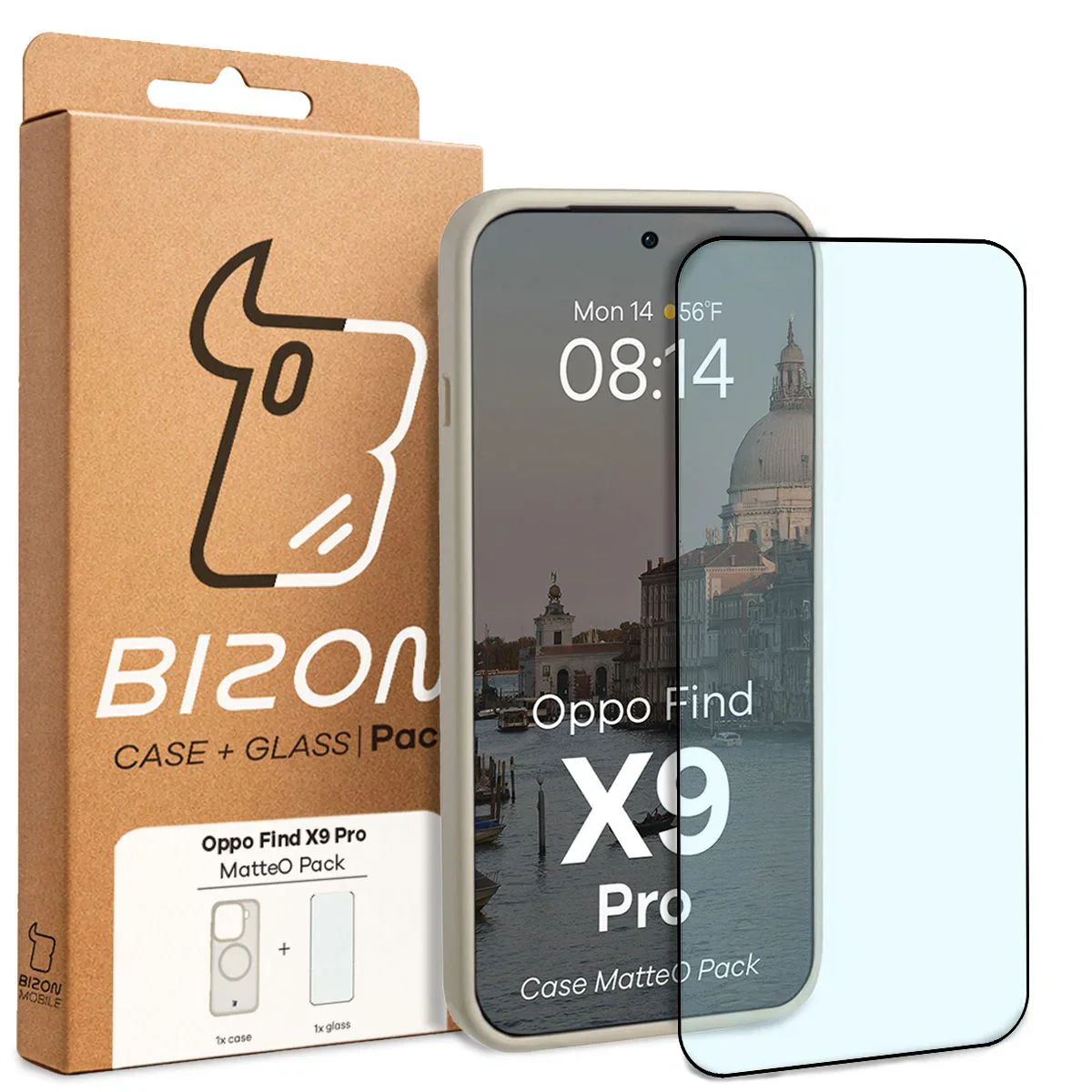 Schutzhülle mit Magnetring + gehärtetem Glas Bizon MatteO Pack für Oppo Find X9 Pro, Getönt-Beige - Image 9