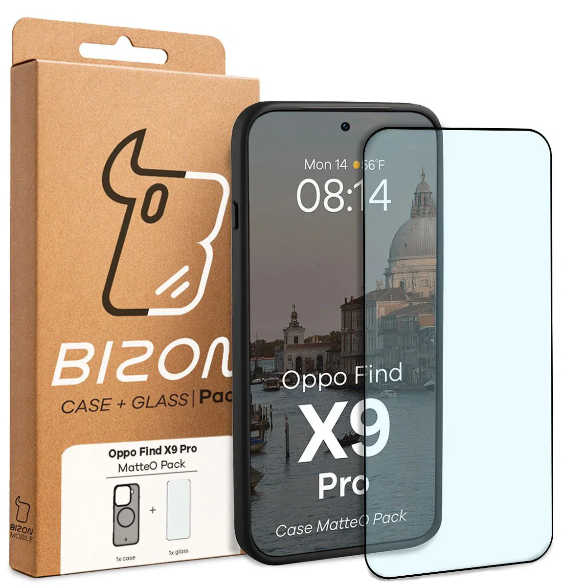 Schutzhülle mit Magnetring + gehärtetem Glas Bizon MatteO Pack für Oppo Find X9 Pro, Getönt-Schwarz - Image 9