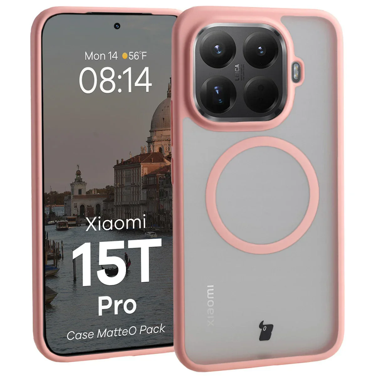 Schutzhülle mit Magnetring + gehärtetem Glas Bizon MatteO Pack für Xiaomi 15T Pro, Getönt-Hellrosa - Image 3