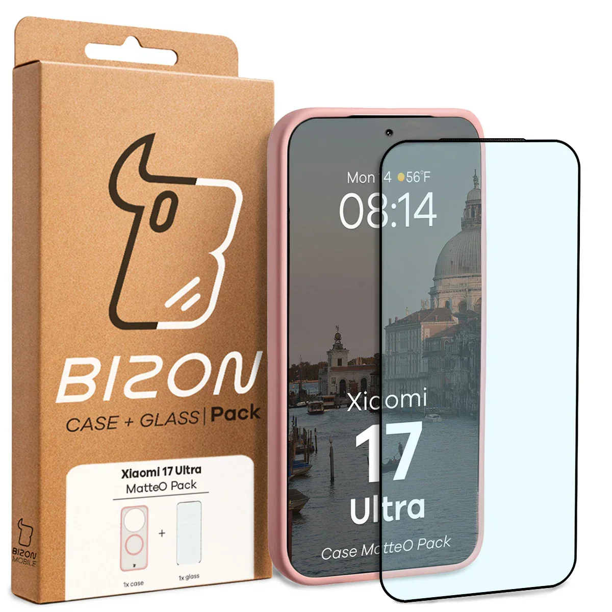 Schutzhülle mit Magnetring + gehärtetem Glas Bizon MatteO Pack für Xiaomi 17 Ultra, Getönt-Hellrosa - Image 9