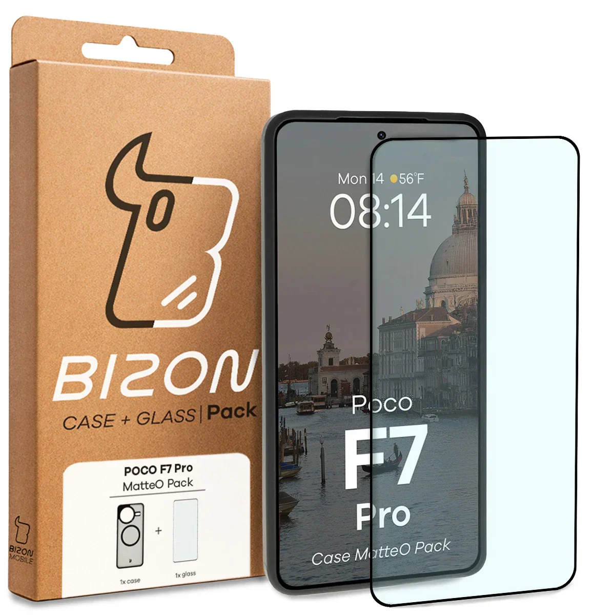 Schutzhülle mit Magnetring + gehärtetem Glas Bizon MatteO Pack für Xiaomi POCO F7 Pro, Getönt-Schwarz - Image 9