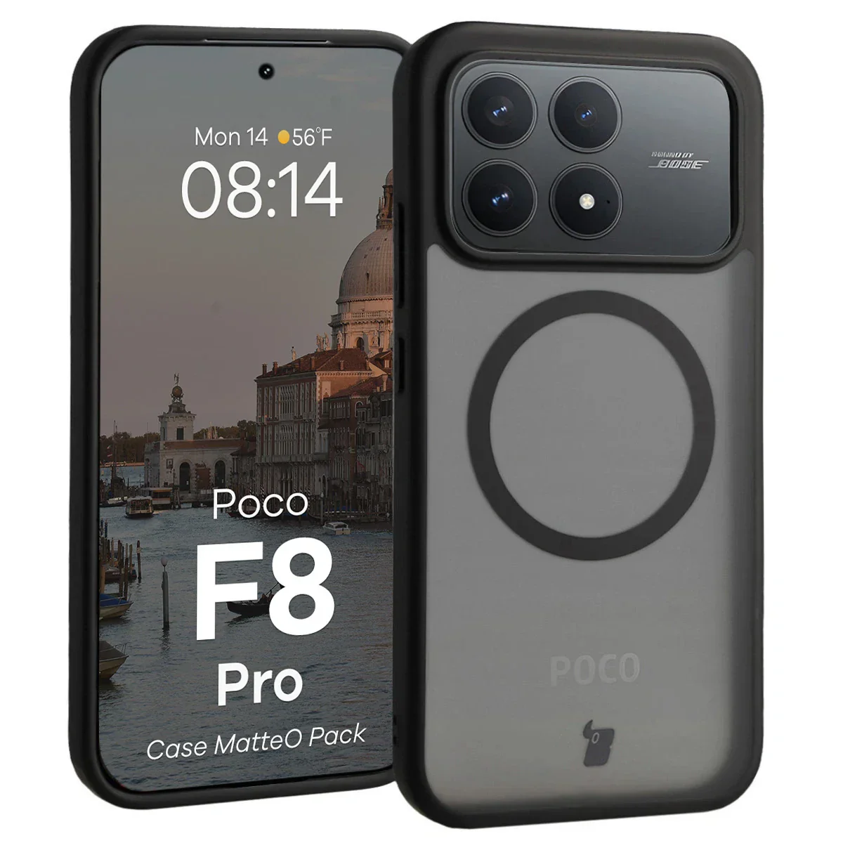 Schutzhülle mit Magnetring + gehärtetem Glas Bizon MatteO Pack für Xiaomi POCO F8 Pro, Getönt-Schwarz - Image 3