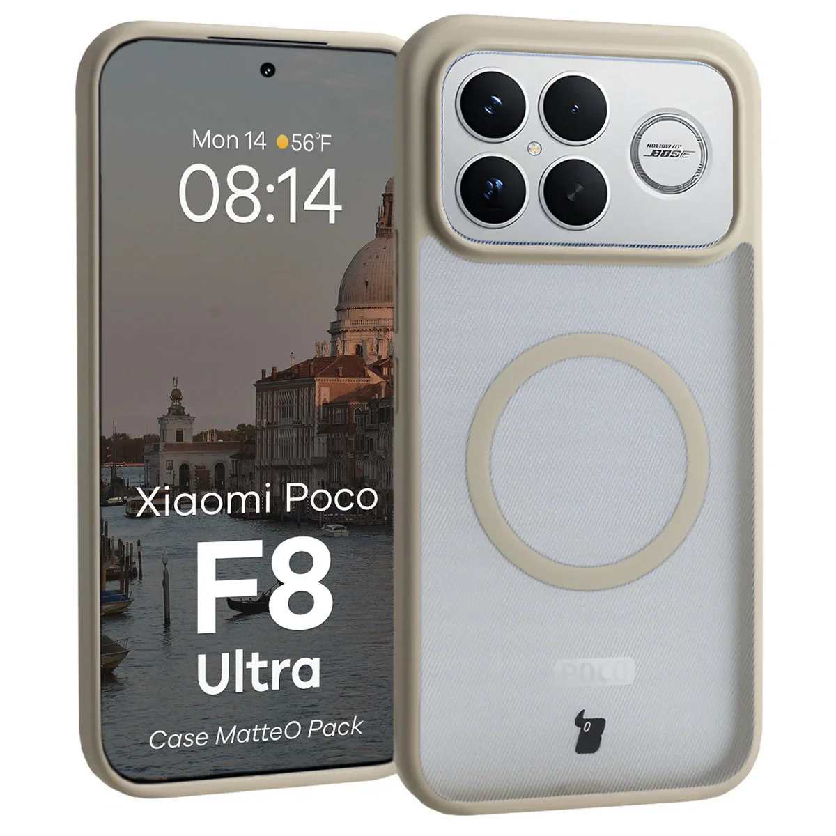 Schutzhülle mit Magnetring + gehärtetem Glas Bizon MatteO Pack für Xiaomi POCO F8 Ultra, Getönt-Beige - Image 3