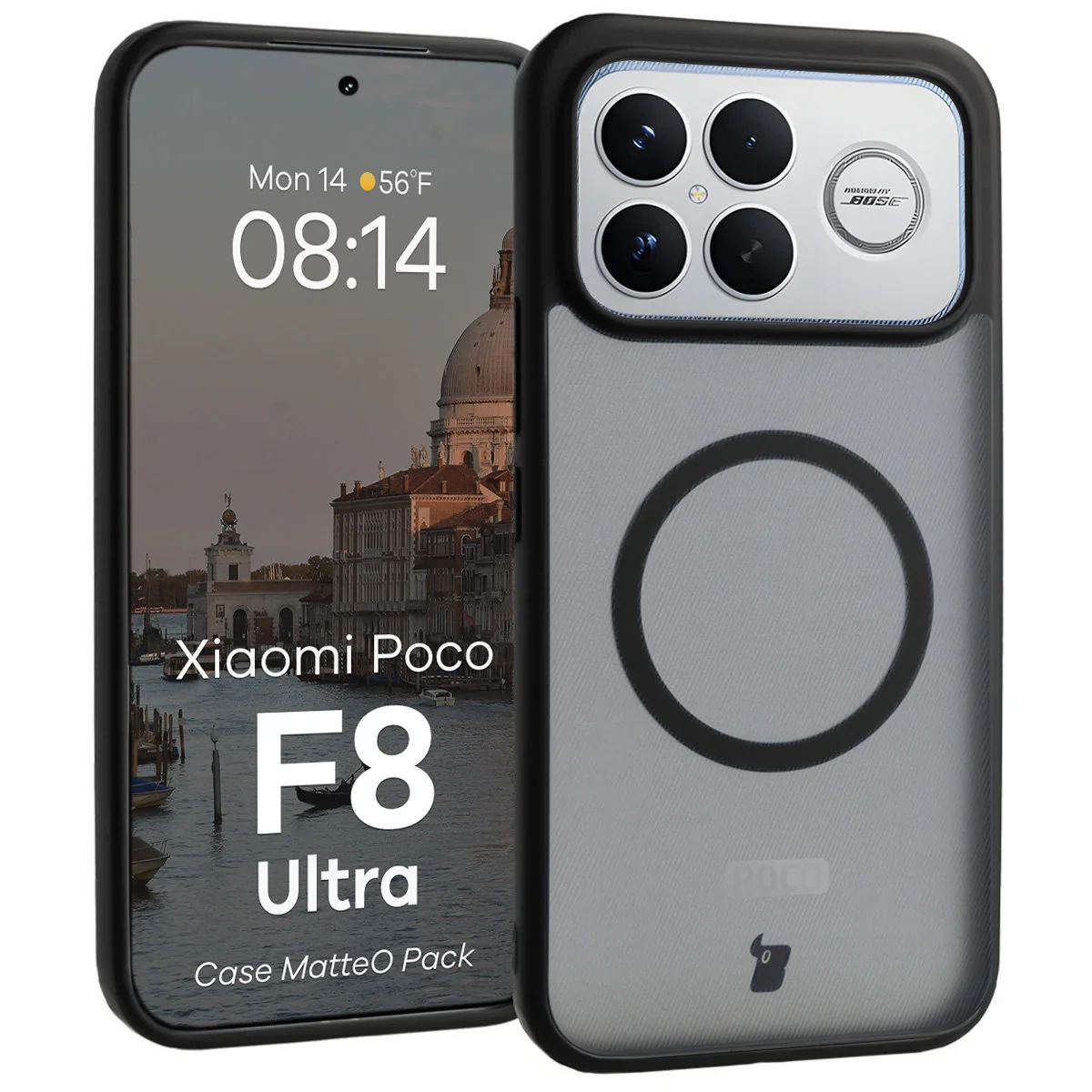 Schutzhülle mit Magnetring + gehärtetem Glas Bizon MatteO Pack für Xiaomi POCO F8 Ultra, Getönt-Schwarz - Image 3