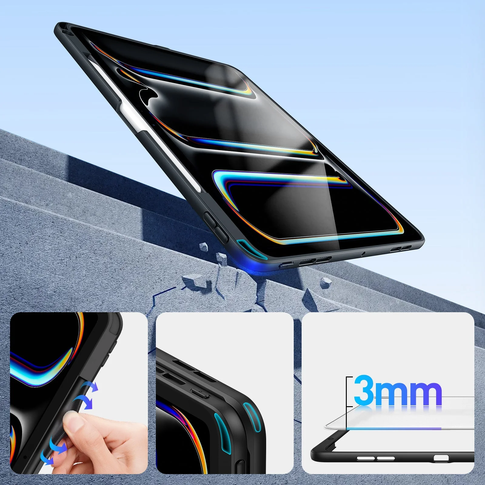 Schutzhülle mit Ständer für iPad Pro 11 M5 2025 / Pro 11" M4 2024, Dux Ducis Axis, Transparent-Schwarz - Image 10