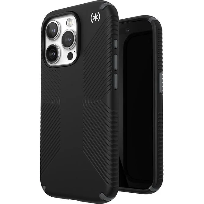 Schutzhülle Speck Presidio2 Grip für Apple iPhone 15 Pro, Schwarz und Grau