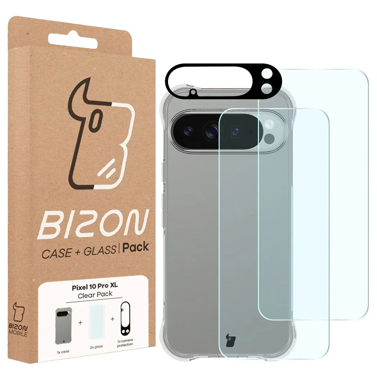 Schutzhülle + 2x gehärtetes Glas + Kameraschutz für Google Pixel 10 Pro XL, Bizon Case Clear Pack, Transparent - Image 10