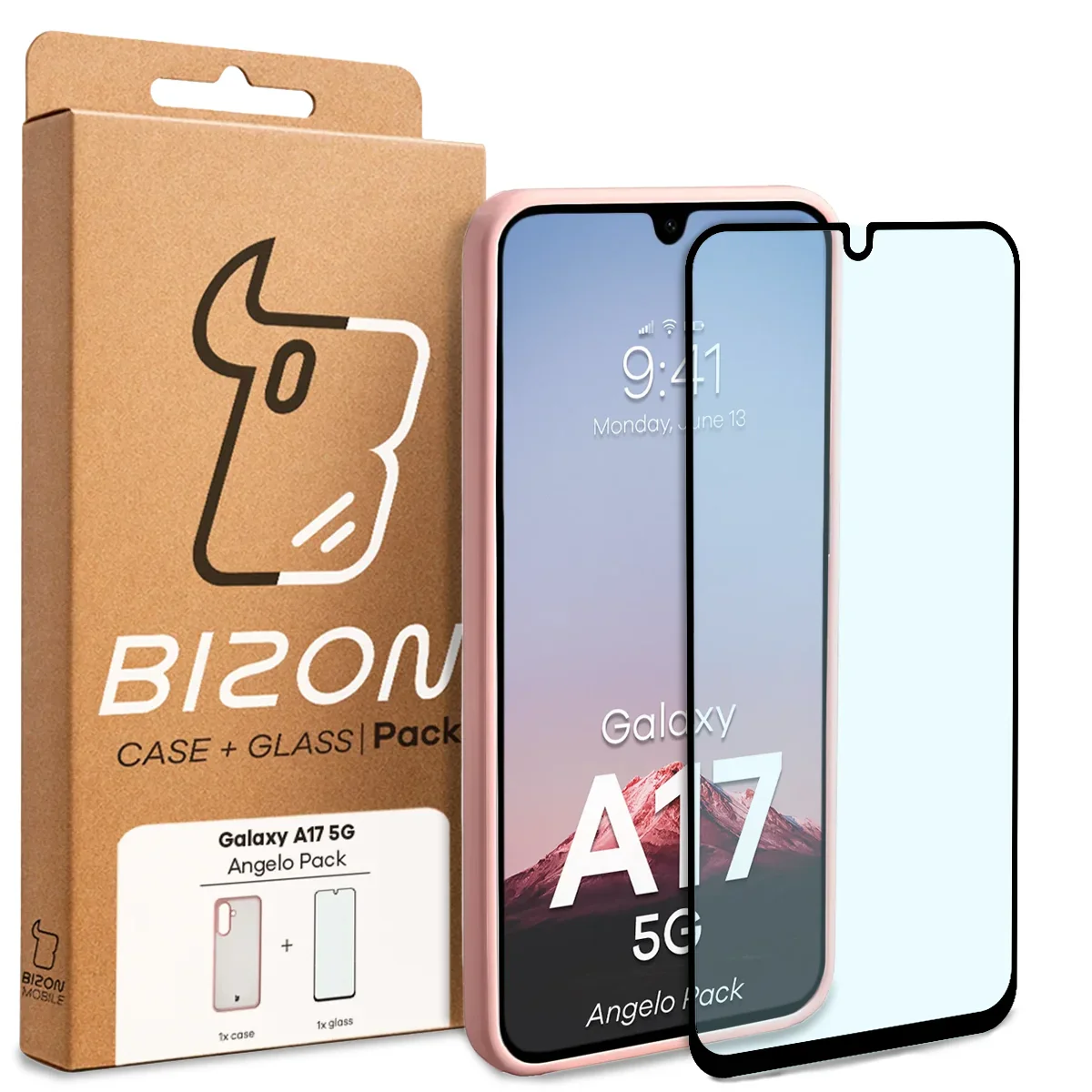 Schutzhülle + gehärtetem Glas Bizon Angelo Pack für Galaxy A17 5G, Getönte mit hellrosem Rahmen - Image 8