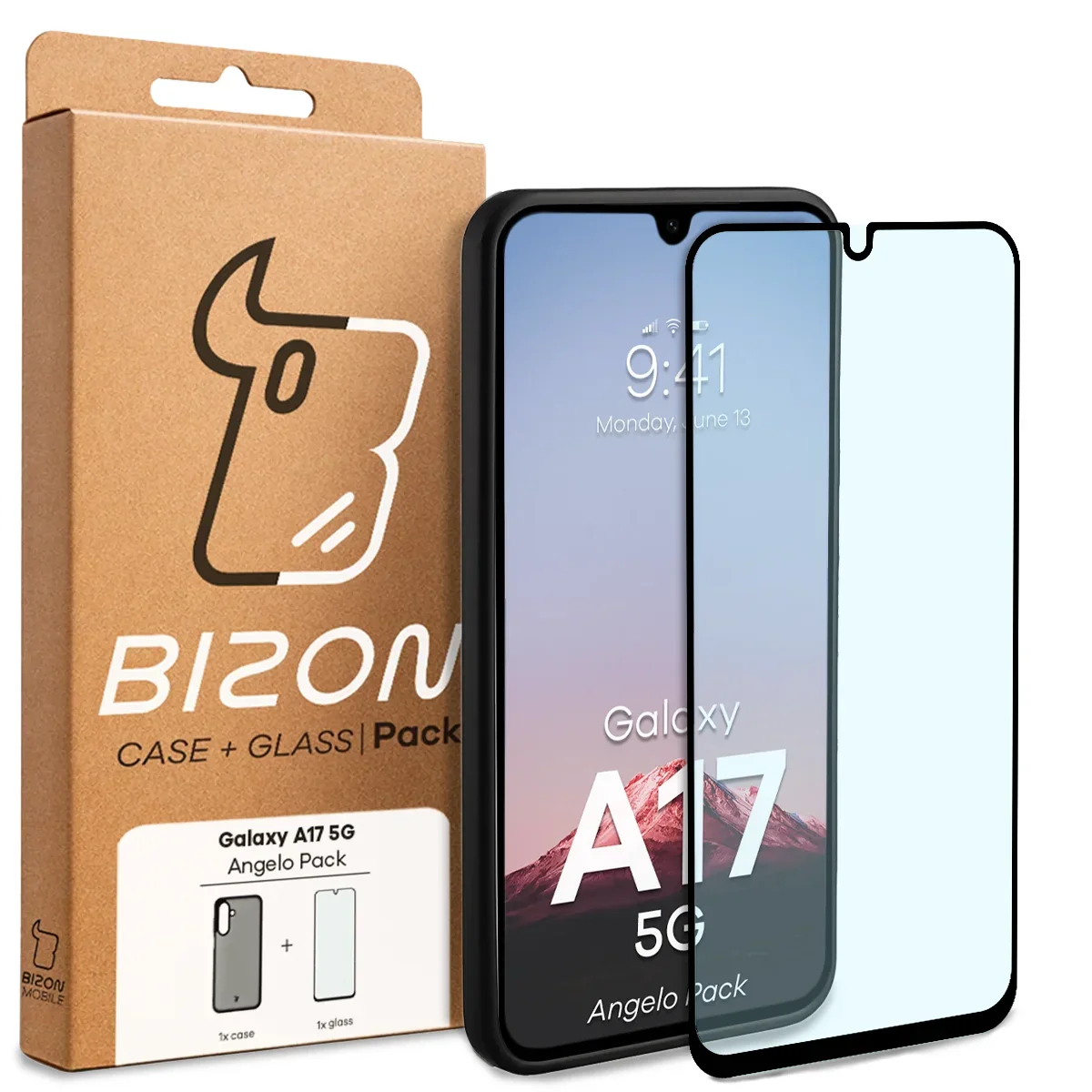 Schutzhülle + gehärtetem Glas Bizon Angelo Pack für Galaxy A17 5G, Getönte mit schwarzem Rahmen - Image 8