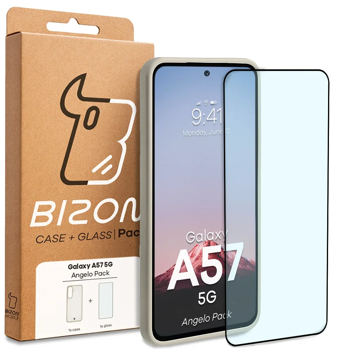 Schutzhülle + gehärtetem Glas Bizon Angelo Pack für Galaxy A57 5G, Getönte mit beigem Rahmen - Image 8