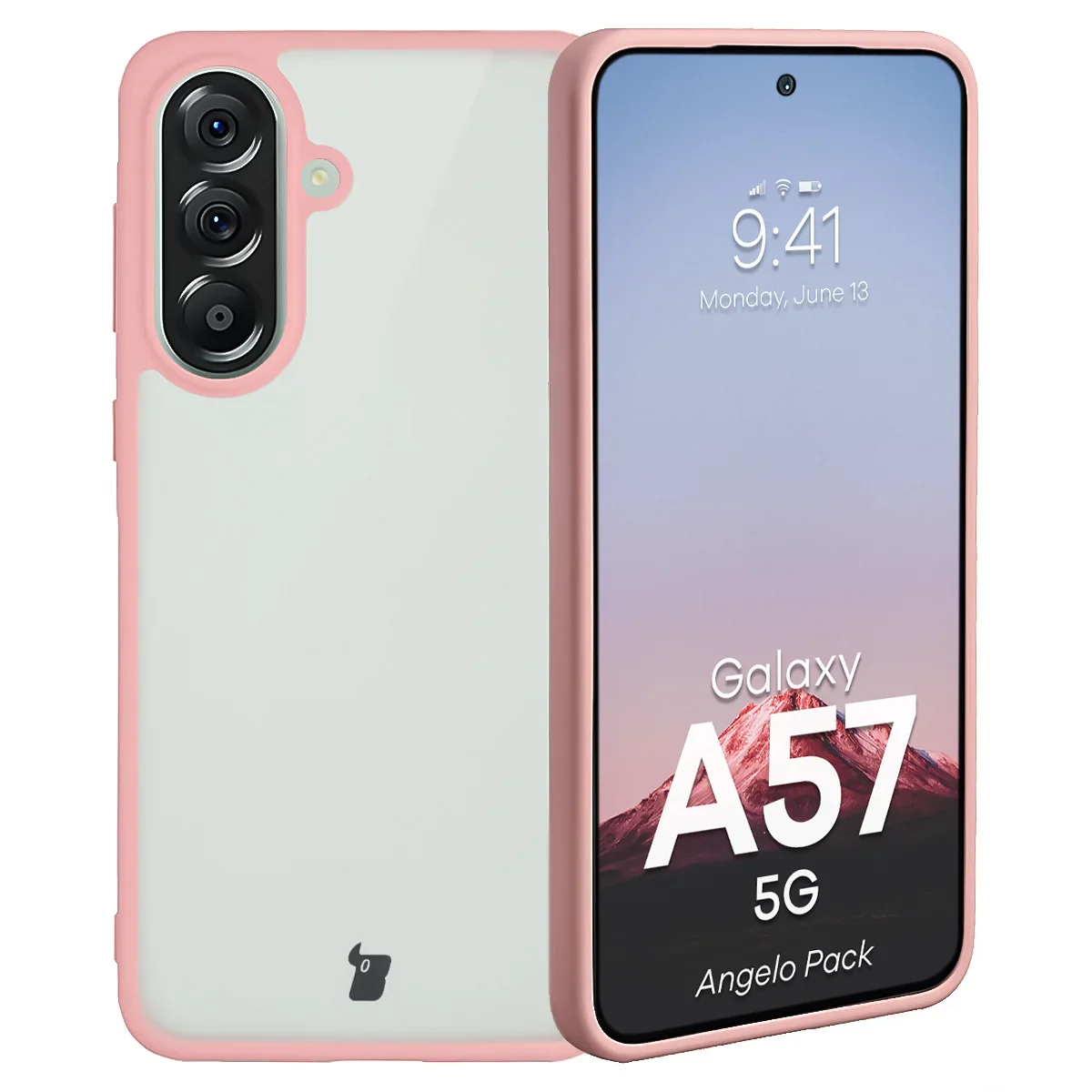 Schutzhülle + gehärtetem Glas Bizon Angelo Pack für Galaxy A57 5G, Getönte mit hellrosem Rahmen - Image 3