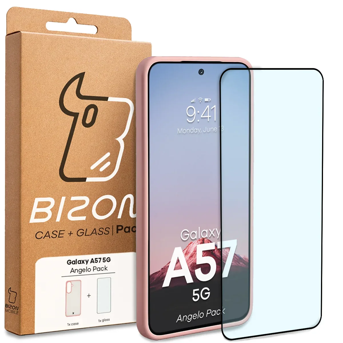 Schutzhülle + gehärtetem Glas Bizon Angelo Pack für Galaxy A57 5G, Getönte mit hellrosem Rahmen - Image 8