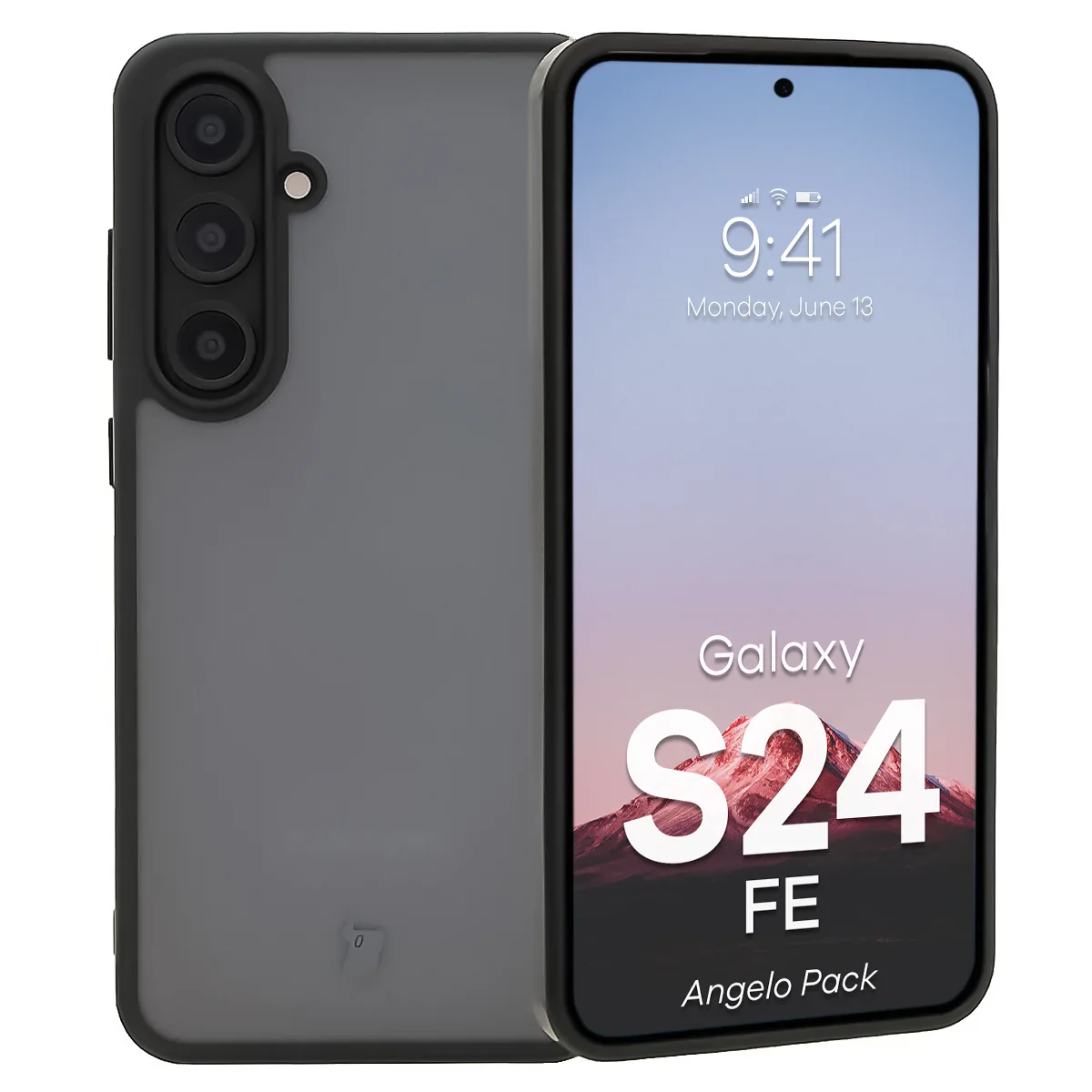 Schutzhülle + gehärtetem Glas Bizon Angelo Pack für Galaxy S24 FE, Getönte mit schwarzem Rahmen - Image 3