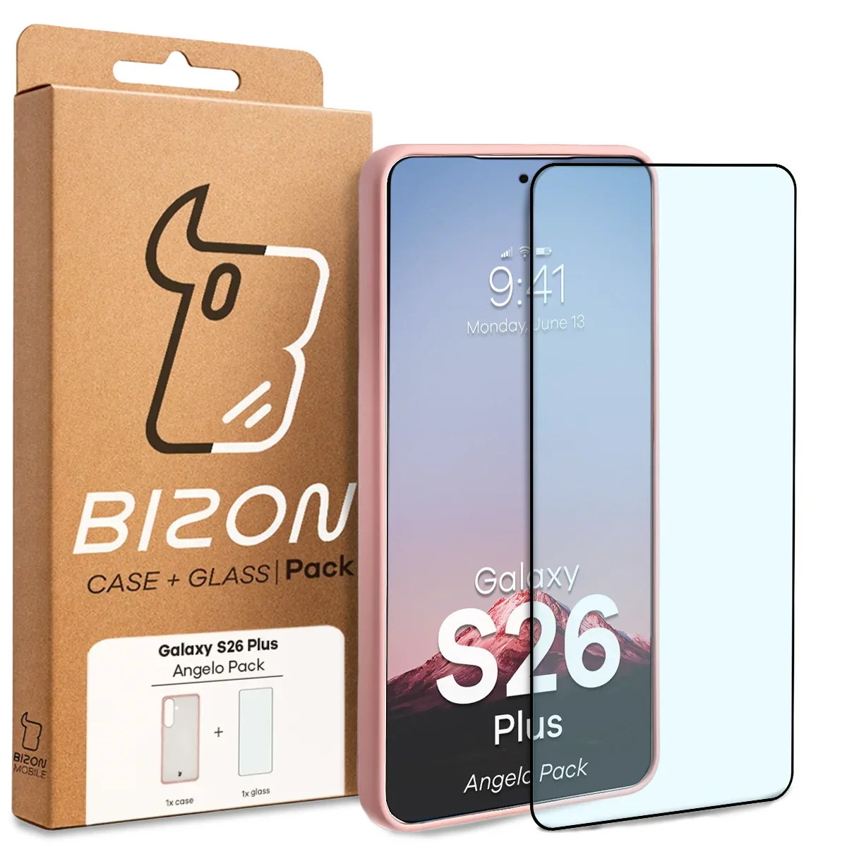 Schutzhülle + gehärtetem Glas Bizon Angelo Pack für Galaxy S26 Plus, Getönte mit hellrosem Rahmen - Image 8