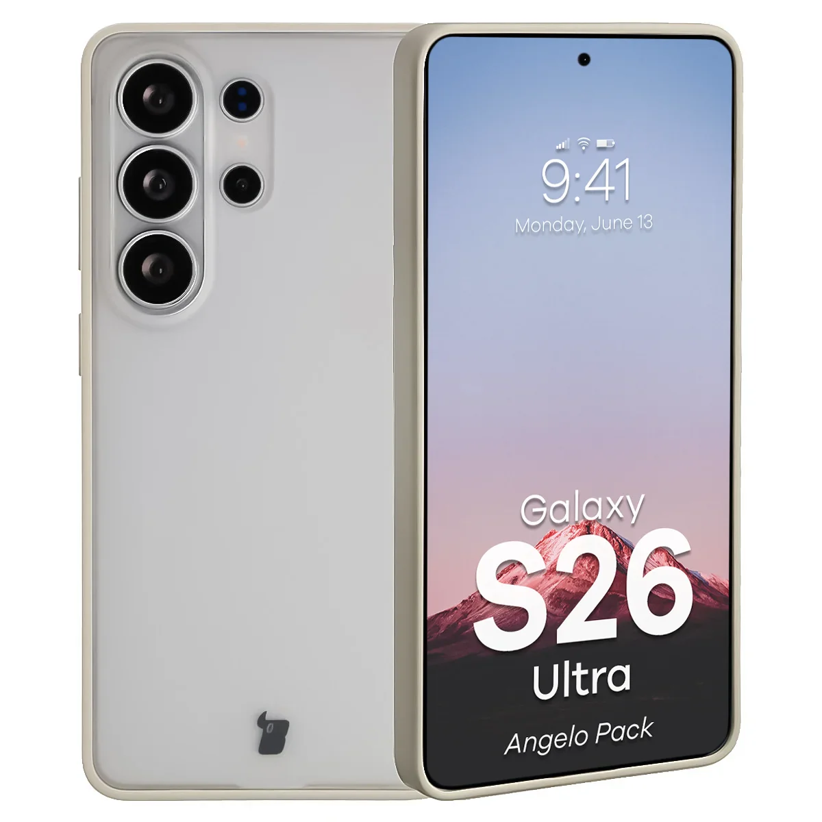 Schutzhülle + gehärtetem Glas Bizon Angelo Pack für Galaxy S26 Ultra, Getönte mit beigem Rahmen - Image 3