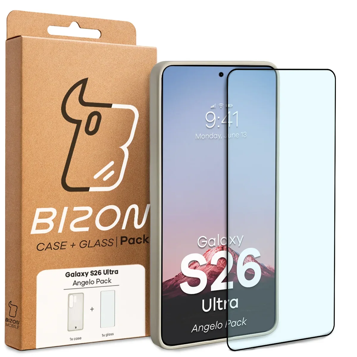 Schutzhülle + gehärtetem Glas Bizon Angelo Pack für Galaxy S26 Ultra, Getönte mit beigem Rahmen - Image 8