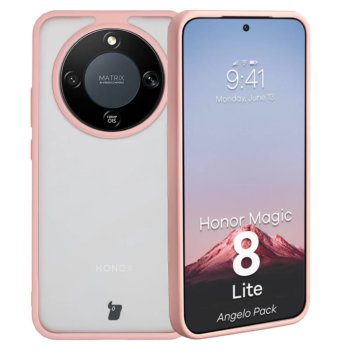 Schutzhülle + gehärtetem Glas Bizon Angelo Pack für Honor Magic8 Lite, Getönte mit hellrosem Rahmen - Image 3