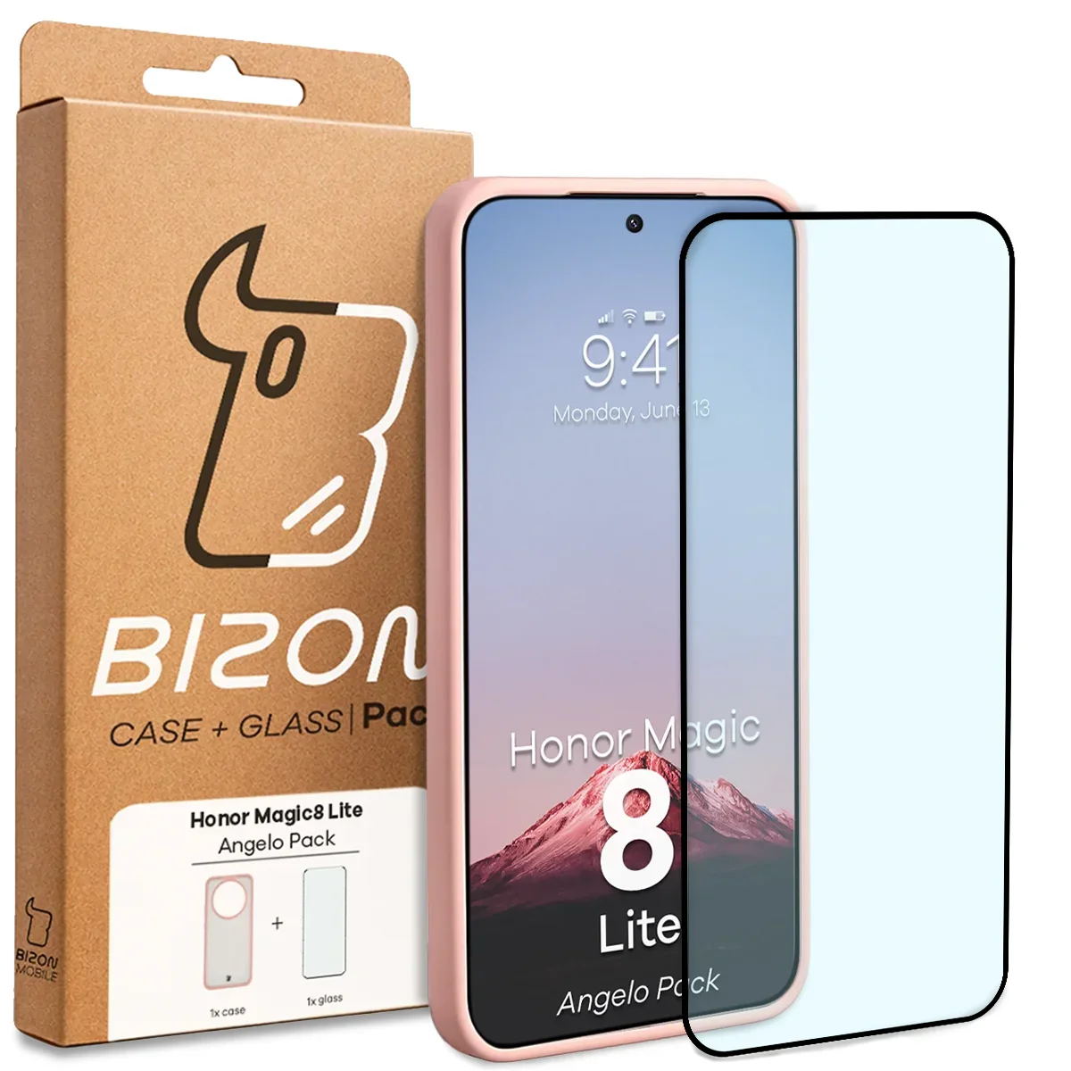 Schutzhülle + gehärtetem Glas Bizon Angelo Pack für Honor Magic8 Lite, Getönte mit hellrosem Rahmen - Image 8