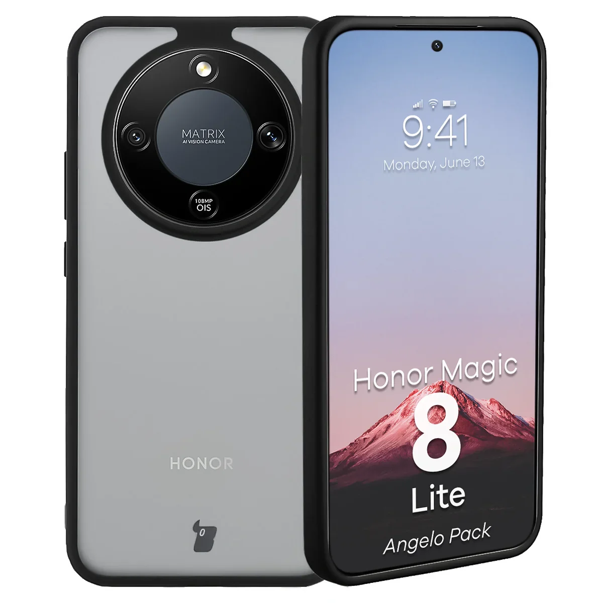 Schutzhülle + gehärtetem Glas Bizon Angelo Pack für Honor Magic8 Lite, Getönte mit schwarzem Rahmen - Image 3