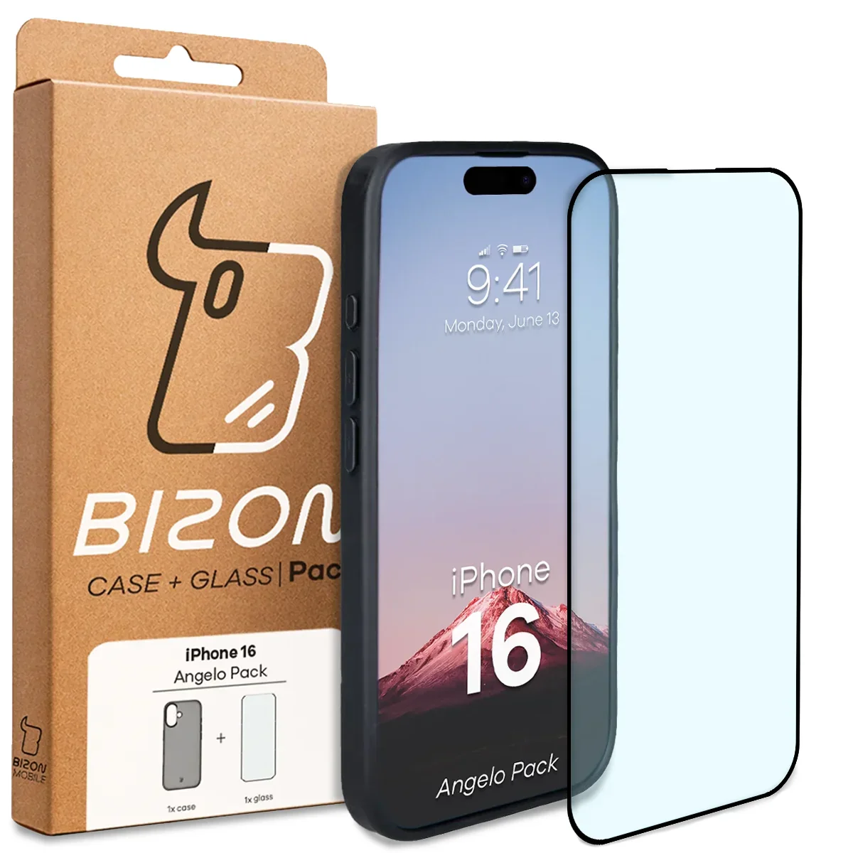 Schutzhülle + gehärtetem Glas Bizon Angelo Pack für iPhone 16, Getönte mit schwarzem Rahmen - Image 8