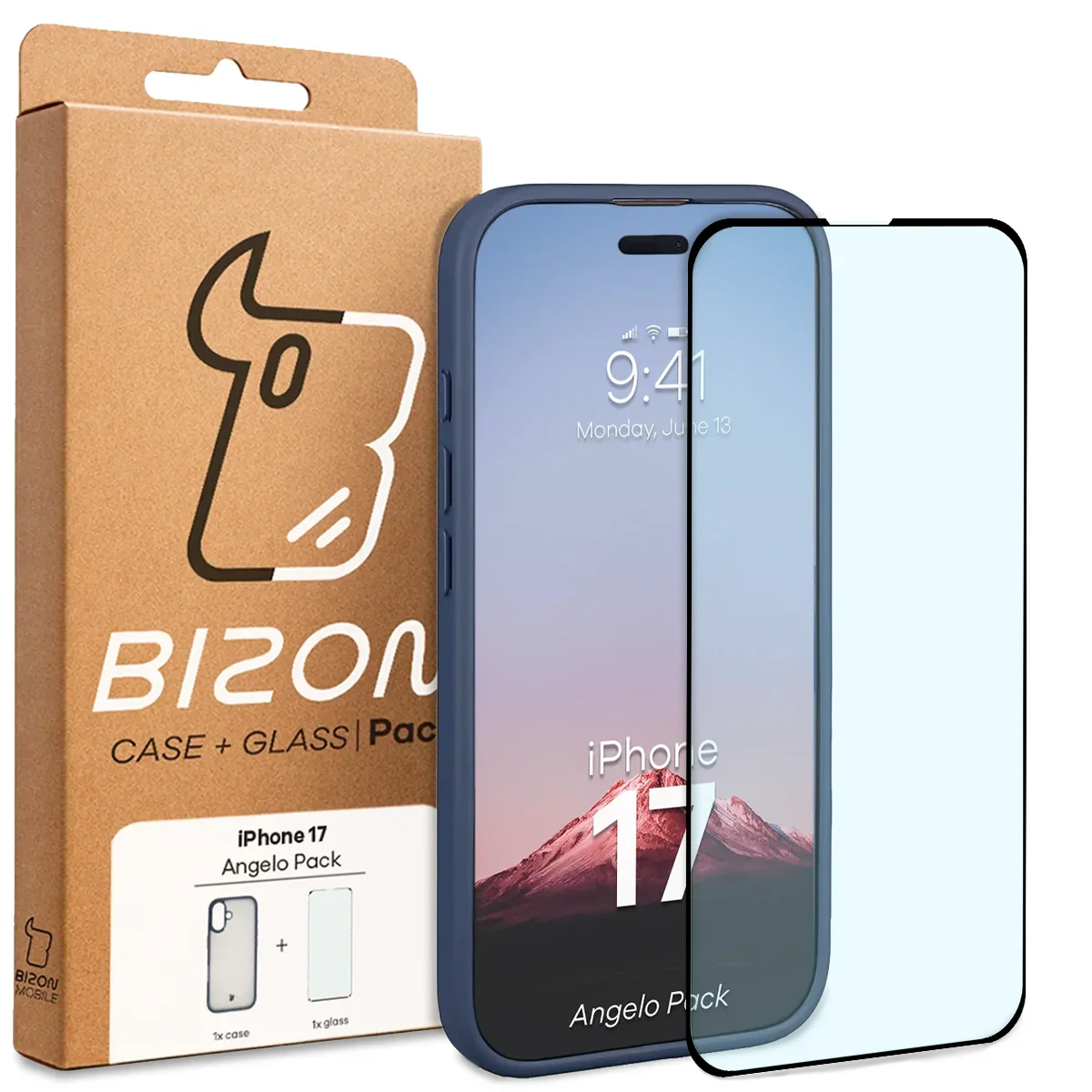 Schutzhülle + gehärtetem Glas Bizon Angelo Pack für iPhone 17, Getönte mit dunkelblauem Rahmen - Image 8